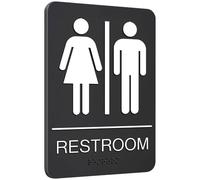 Generic Unisex Washroom Sign with Braille, Accessibility Compliant Black Sign, 8.9 x 5.9 in, Acrylic with Raised Text, Lightweight for Visually Impaired
