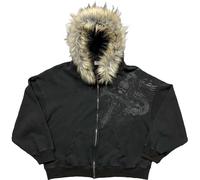 Generic Unisex Y2K Hoodies with Fur Hood Zip-Up Cotton Hooded Pullover with Zipper Hip Hop Punk Street Rock Goth Lightweight Sweatshirt, black, XL