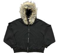 Generic Unisex Y2K Hoodies with Fur Hood Zip-Up Cotton Hooded Pullover with Zipper Hip Hop Punk Street Rock Goth Lightweight Sweatshirt, 01 black, S