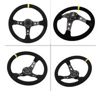 Generic Universal 14" Racing Steering Wheel Comfortable Aluminum Frame for Most Vehicles Car Racing with Horn Button for Enthusiasts (Yellow)