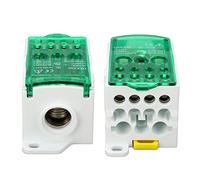 Generic Universal DIN Rail Terminal Block Junction Box, 400A 690V Brass PA66 for Main Line Power Distribution (Green)