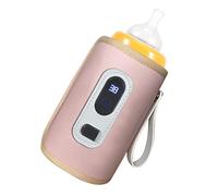Generic USB Baby Bottle Warmer Milk Bottle Heater Portable Warmer with LCD Screen Precise Temperature Control 38-55℃ for Travel Car Plane (Pink)