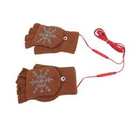 Generic USB Heated Gloves, Knitted Half Fingerless Hand Warmers with Electric Heating 40-50°C for Men Women Kids Skiing Outdoor (Coffee)