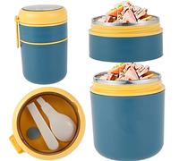 Generic Vacuum Insulated Food Container, 710ml Thermal Lunch Box Wide Mouth Food Jar with Foldable Spoon 304 Stainless Steel Meal Thermoses with Silicone Handle for Hot Food (Navy), HYT9883