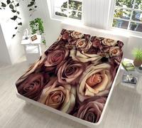 Generic Valentine'S Day Retro Roses Printed Fitted Sheet Microfiber Pink Brown Fitted Bed Sheets Soft Breathable Fade Resistant, Super King (180 x 200 cm) Bedding