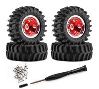 Generic Vehicle Wheel Assembly Wheels Crawler Tires Rim Set Mounting Kit With Deep Pattern For Grip Suitable for 1/30 Scale SCX30 Models Stony Paths Obstacle Courses, Red