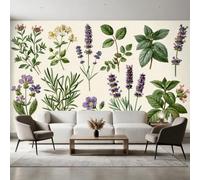Generic Vintage Botanical Wallpaper 130 x 80 cm, Home Decor | Lavender Green Leaves Wall Mural, Wall Murals for Living Room Bedroom, Photo Wallpaper B2327