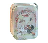 Generic Vintage Bunny Couple Biscuit Tin Box with Handle, Multi-Purpose Portable Storage Box for Sweets Chocolate, 10.5 x 7.8 x 6 cm