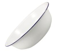 Generic Vintage Enamel Basin 32cm White Porcelain Foot Soaking Tub Blue Rim, Lightweight Enameled Wash Basin for Home Foot Bath and Washing, Retro Style Enamelware Bowl
