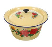 Generic Vintage Enamel Washing Basin Washing Basin with Cover 8.06x7.86x5.11in Enamel Retro Simple Retro Design Easy to Clean Smooth Surface for Home and Hotel Use