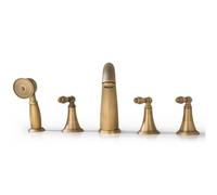 Generic Vintage Faucet Five Piece Bath Mixer Set with Handheld Shower and Curved Spout Solid Brass and Ceramic Valves Accurate Temperature Control Suitable, Antique Trumpet Handle Style