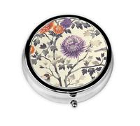 Generic Vintage Floral Leaves Print Round Pill Box-3 Compartment Small Pill Case for Purse & Pocket Mini Metal Pill Holder Travel Pill Container