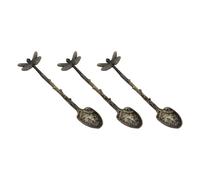 Generic Vintage Forest Style Coffee Spoons Set of 3 - Dragonfly and Branch Design, Antique Green Patina Dessert Spoons for Home Coffee Scoops, Ice Cream and Cake Serving