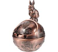 Generic Vintage Rabbit Windproof Ashtray with Lid, Decorative Embossed Ceramic Ash Container, Retro Tabletop Ashtray for Home and Office Décor