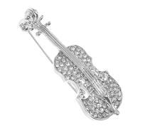 Generic Vintage Violin Brooch Pin with Rhinestone Crystal Stylish Alloy Badge for Clothing Hat and Bag Accessories Elegant Enamel Finish Unique Design for Men and Women Silver