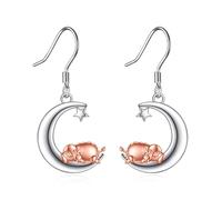Generic VONALA Animal Dangle Drop Earrings 925 Sterling Silver Bunny/Fox/Cat/Panda/Koala Moon Earrings Hypoallergenic Jewellery Christmas Day Birthday Gifts for Women Teen Girls… (Cow Rosegold)