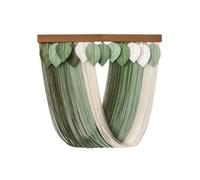 Generic Wall Hanging Tapestry Macrame Decor Boho Art Woven Wallpiece Cotton Rope With Wooden Rod Leaf Motif Layers Handcrafted Curved Cords Suitable for, 80 73cm, Green
