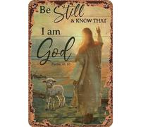 Generic Wall Sign Vintage Wall Metal Plaque Retro Ornament For Restaurant Shed Bar Pub 20x30 cm Jesus With Lamb - Be Still & Know That I Am God Jesus Landscape- Portrait Art
