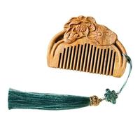 Generic Walnut Hair Comb,Green Sandalwood Comb Wooden Comb Female Sandalwood Wood Carving Flower Ancient Style Portable Comb Tassel Birthday Gift,B