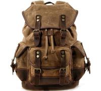 Generic Waxed Canvas Rucksack High Capacity Casual Daypack Laptop Business Backpack Vintage Backpack for Hiking School Travel