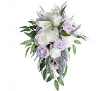 Generic Wedding Bridal Bouquet, Lilac Artificial Flower Bouquet, Real Touch, Tossing Cascading, Classic Style, 1 Count, 1 Item, Indoor/Outdoor, Waterproof, Teardrop Shape, 3028508031