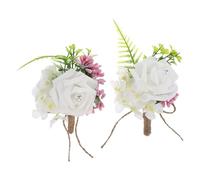 Generic Wedding Buttonholes and Corsages Set Featuring Emulation Rose Brooches 2pcs Made of Silk Flower, for Bridegroom and Bridesmaid at Special Soirees and Dancing Parties