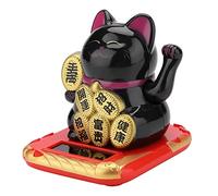 Generic Welcoming Solar Lucky Cat Exquisite Craft Beckoning Fortune Cat for Car Home Office (Black)