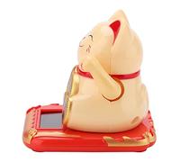 Generic Welcoming Solar Lucky Cat Exquisite Craft Beckoning Fortune Cat for Car Home Office (Gold)