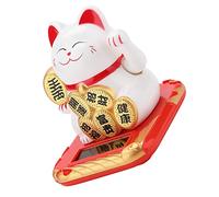 Generic Welcoming Solar Lucky Cat Exquisite Craft Beckoning Fortune Cat for Car Home Office (White)