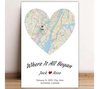 Generic Where It All Began Poster - Personalized Heart Map, First Date Gift, Birthday, Our First Date Memory, Couple Gifts, Valentine's Day, Anniversary (Style A)