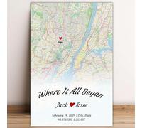 Generic Where It All Began Poster - Personalized Heart Map, First Date Memory, Couple Gifts, Valentine's Day, Anniversary