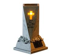 Generic White Antique Cemetery Grave Flower Vase With Solar Light, Hand-Painted Resin Technology, Unique Wing-Shaped Design, Innovative Solar Light Integration