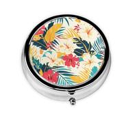 Generic White Red Flower Print Round Pill Box-3 Compartment Small Pill Case for Purse & Pocket Mini Metal Pill Holder Travel Pill Container