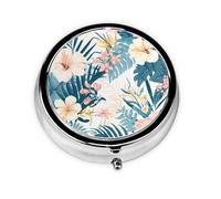 Generic White Red Flower Print Round Pill Box-3 Compartment Small Pill Case for Purse & Pocket Mini Metal Pill Holder Travel Pill Container