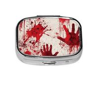 Generic White Red Print Square Pill Box-2 Compartment Small Pill Case for Purse & Pocket Mini Metal Pill Holder Travel Pill Container