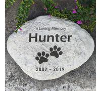 Generic White Resin Dog Memorial Stone, Paw Prints Pet Garden Stone, Personalized with Name and Dates, Free Custom Engraving, Weatherproof, 11"×8"