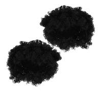 Generic Wig Curly Synthetic Fibers 2pcs Short Black Heat Resistant with Natural Curly Afro Style, Soft and Breathable Hair for Men and Women for Performances and Stage Role-playing Events