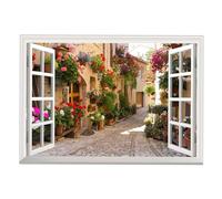 Generic Window Wall Sticker, Artificial Opening Window, Removable Rose Lane, False Window Landscape for Wall Decoration, Living Room, Bathroom, Multi, 50cmx70cm