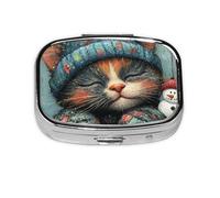 Generic Winter Cat Print Pill Box-2 Compartment Small Pill Case for Purse & Pocket Mini Metal Pill Holder Travel Pill Container