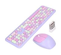 Generic Wireless Keyboard and Mouse Combo 110 Keys Retro Typewriter Style Membrane Keyboard with Numeric Keypad Ergonomic 6° Tilt 2.4G Plug Play for Home Office PC (Purple mixed color and