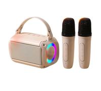 Generic Wireless microphone Karaoke Bluetooth Portable two microphones for kids and adults, LED lights music player speakers, TF card, USB, AUX connectivity (Beige (2 microphone))