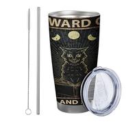 Generic Witch tumbler Pack Of 1 Tin Poster Phase Of The Moon Cute Cat Word Ouija Book Lines brown balck Stainless Insulated Can Cooler Shatterproof Travel Pool Outdoor With Lid drinking cup 20 Ounce