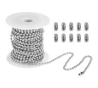 Generic With 10 Connectors, 4.5Mm Diameter, Stainless Steel Beaded Chain, Roller Shade Chain, Diy Necklace Chain For Jewelry Crafts Making Repairs, 50Ft, Dog Tag Chain