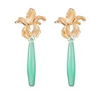Generic Women Elegant 925 Silver Post Lily Flower Earrings, Lightweight Green Gold Resin Floral Jewelry Drop Dangle, Vintage Style Mother'S Day Gift, Inspired Birth Flower
