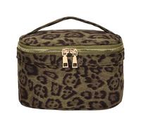 Generic Women Leopard Faux Suede Makeup Bag Cosmetics Case Large Capacity Handheld Storage Bag Brush Wash Bag for Women Gift for Wife Daughter-Green