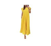Generic Women Pleated Simple Solid Color Dress, Summer Dresses for Women 2024, Dresses That Hide Belly Fat (Yellow,3XL)