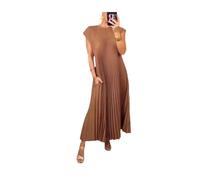 Generic Women Pleated Simple Solid Color Dress, Summer Dresses for Women 2024, Dresses That Hide Belly Fat (Brown,3XL)
