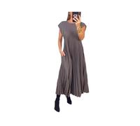 Generic Women Pleated Simple Solid Color Dress, Summer Dresses for Women 2024, Dresses That Hide Belly Fat (Grey,3XL)