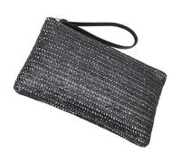 Generic Women’s Black Straw Woven Clutch Bag Large Capacity Coin Purse Zipper Portable Change Holder Sundries Storage Pouch for Daily Use