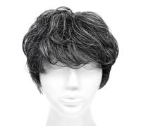 Generic Women’s Grey Pixie Bob Wig - Glueless Human Hair, Short Cut with Hexagonal Mesh Cap, Adjustable Straps, Ideal for Costumes and Everyday Fashion